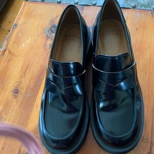 Chunky Black Patent Penny Loafers